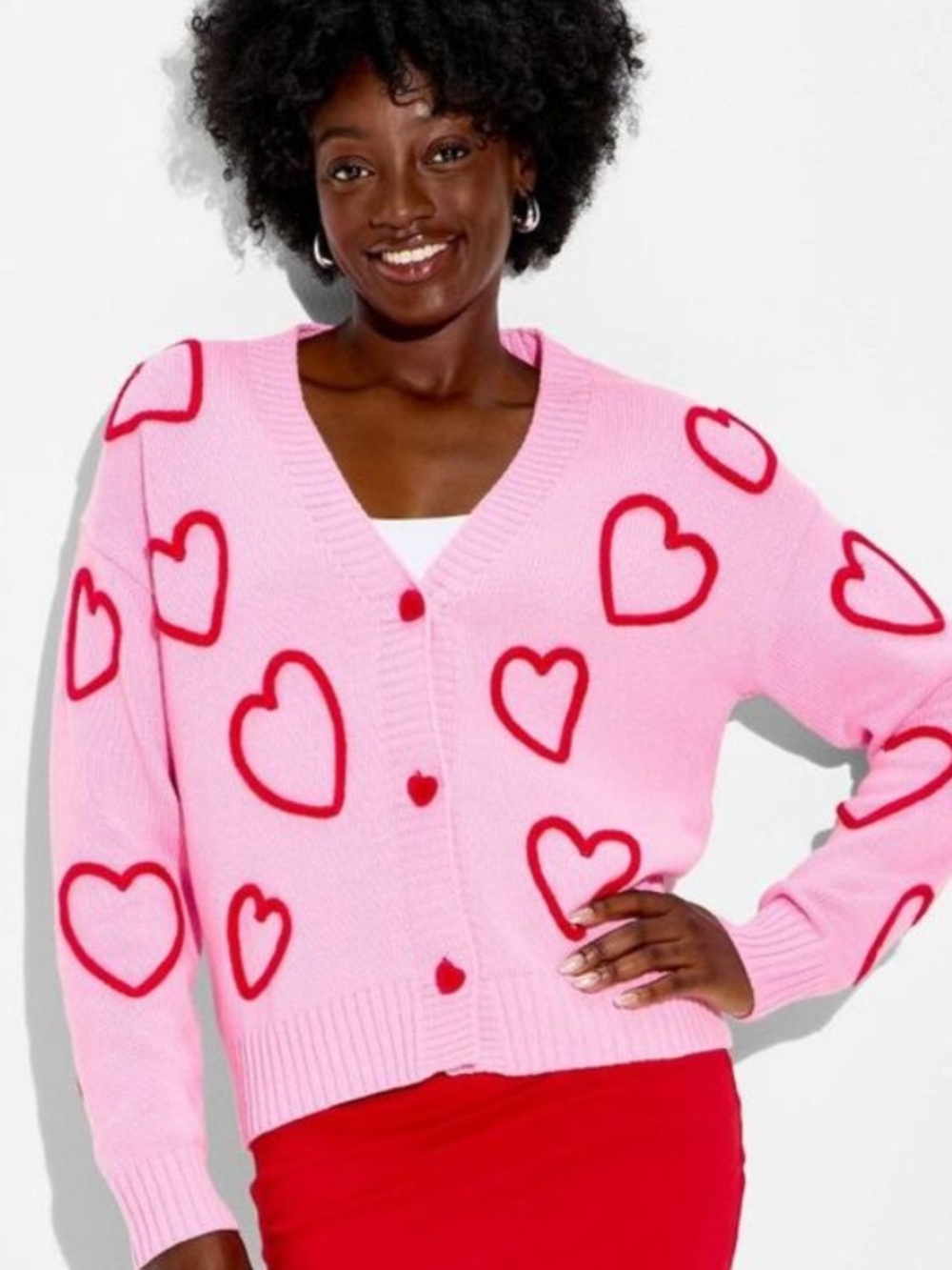 32 Degrees NWT M Pink Cardigan with Red Heart Accents COTTON BLEND